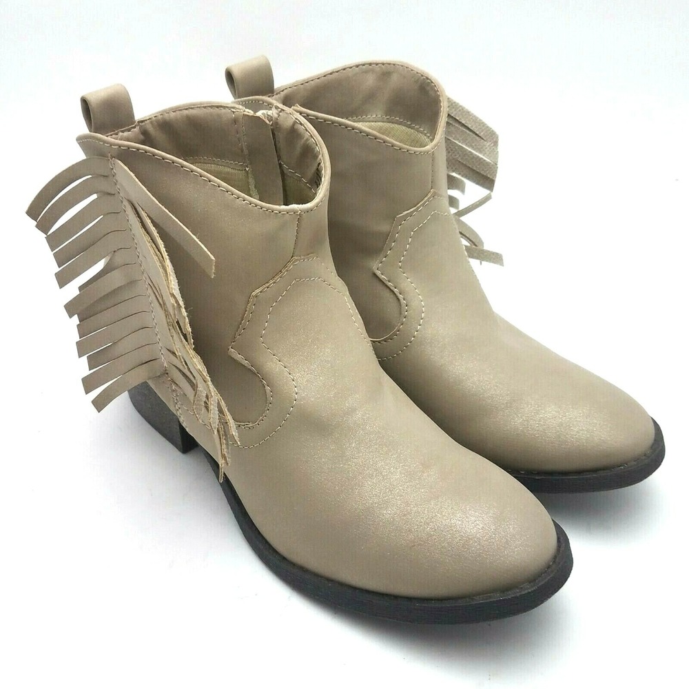 Stevies Womens Ankle Boots Sz 6 M Fringe Gold Beige New
